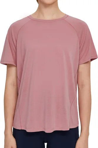 Vista 2 de Dragon Fit Camisetas de entrenamiento ligeras para mujer, de manga corta, cuello redondo, para yoga, camisetas atléticas casuales