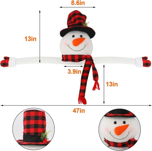 Vista 2 de Juegoal - Muñeco de nieve para la copa del árbol de Navidad, muñeco de nieve grande y suave para abrazar la copa del árbol con sombrero a cuadros