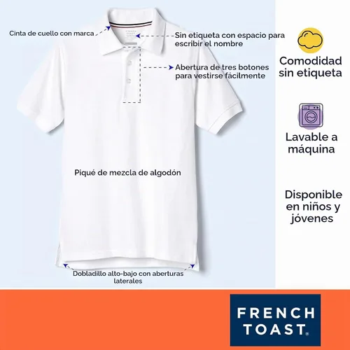 Vista 6 de French Toast Kids' Husky Short Sleeve Pique Polo Negro