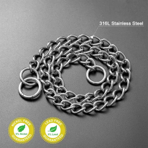 Vista 5 de Collar de perro dorado resistente con gancho de cierre de anillo, cadena de eslabones cubanos de 0.59 pulgadas, cadena de metal ajustable de acero