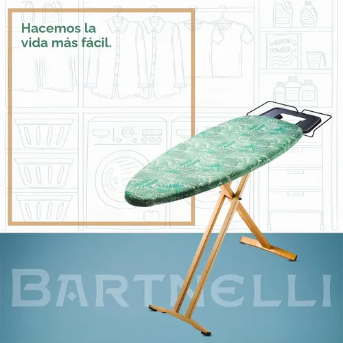 Vista 8 de Bartnelli Pro Luxury - Tabla de planchar con patas de madera de haya extra anchas de 51x19 pulgadas, con soporte para plancha de vapor de alta