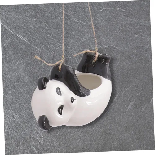 Vista 6 de Happyyami Maceta colgante de panda para montar en la pared, florero para interiores, decoración de habitación asética de cerámica, macetas colgantes