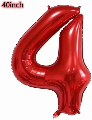 Vista 2 de Globo de 40 pulgadas, corona roja número 4, globo gigante de aluminio con el número 4, globos de decoración de cumpleaños de 4º cumpleaños, Rojo 4