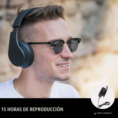Vista 6 de PowerLocus - Audífonos Bluetooth sobre las orejas, auriculares inalámbricos plegables estéreo con cable y sin cable con micrófono incorporado, Micro