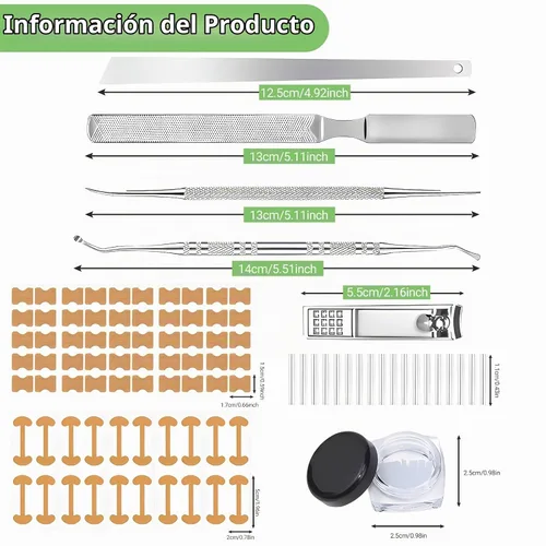Vista 2 de Juego de corrector de uñas encarnadas con tiras correctoras, kit de herramientas profesionales para uñas de los pies, incluye tiras transpirables