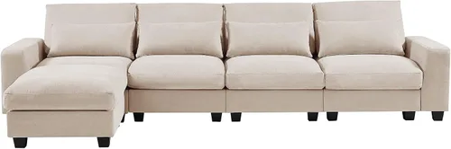 Vista 3 de Moderno sofá seccional grande en forma de L, sofá convertible con diván reversible para sala de estar