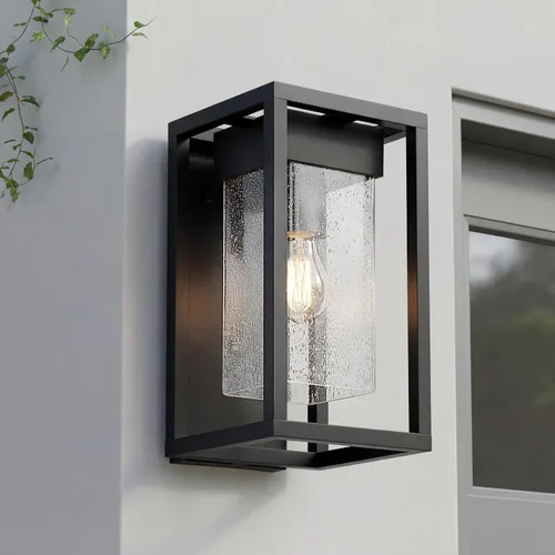 Vista 2 de Kichler Mercer 59060BSL - Lámpara de pared para exteriores de 12 pulgadas en color negro, aplique de pared exterior de 1 luz con vidrio transparente