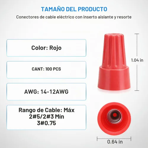 Vista 2 de Nilight Kit de conectores de cable rojo de 100 piezas, tapas de cable eléctrico 14-12 AWG 100 tapas de alambre 14-12#