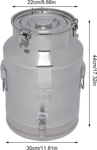 Vista 4 de Lata de leche de acero inoxidable de 28L/7.4 galones, jarra de leche resistente, cubo de leche, cubo de vino, botella de cubo de almacenamiento