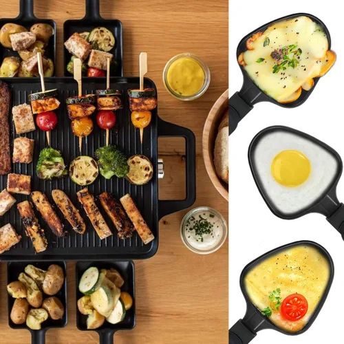 Vista 4 de HONNE Mini parrilla con revestimiento antiadherente, accesorios para derretir queso, repuesto de raclettes/platos adicionales de raclette