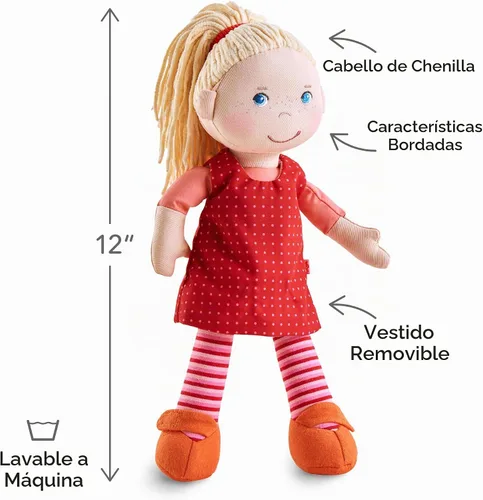 Vista 3 de HABA Muñeca Annelie suave de 12 pulgadas con pelo rubio, cara bordada Annelie/Cabello rubio