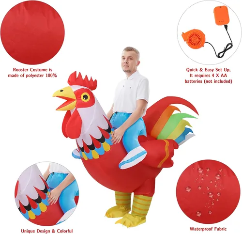 Vista 5 de KABOER Disfraz inflable de gallo para adultos, divertido disfraz de pollo inflable para adultos, Halloween, cosplay, vestido de animales inflables