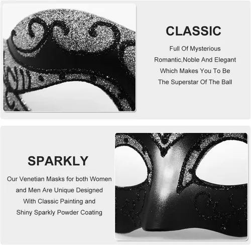 Vista 2 de Máscara veneciana para hombres, mujeres, parejas, máscara veneciana para Halloween, Mardi Gras, fiesta de disfraces