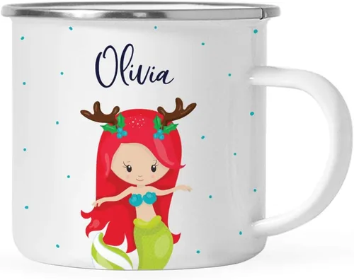 Vista 9 de Andaz Press Taza de café de acero inoxidable con nombre personalizado de 11 onzas para niños, diseño de sirena festiva, 1 paquete, taza de Navidad