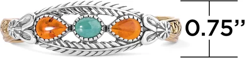 Vista 3 de American West - Brazalete de plata de ley y latón con piedras preciosas de ámbar y turquesa, talla S, M o L