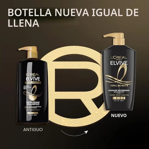 Vista 5 de L'Oreal Paris Elvive Total Repair 5 Champú Reparador para Cabello Dañado Champú con Proteína y Ceramida para Cabello Fuerte Sedoso Brillante