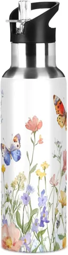 Vista 30 de ALAZA Botella de agua con diseño de flor de almendra con tapa de pajilla, botella térmica de acero inoxidable aislada al vacío, botella de agua