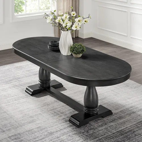 Vista 13 de WILLIAMSPACE Mesa de Comedor Extensible de Madera de 106" para 8 a 12, Mesa de Cocina Rectangular Rústica Campestre, Mesa de Comedor Grande