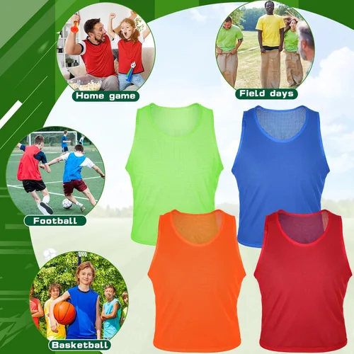 Vista 7 de 48 piezas de camisetas deportivas juveniles de fútbol para practicar baloncesto, 4 colores, 4 equipos para entrenamiento de equipo de fútbol