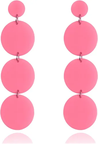 Vista 10 de Aretes colgantes redondos de neón de los años 80, aretes colgantes de disco circular de acrílico para mujer Negro
