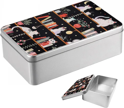 Vista 65 de Caja de lata de metal con tapa, contenedor de almacenamiento rectangular vacío de hojalata, estuche de lata portátil ligero para manualidades