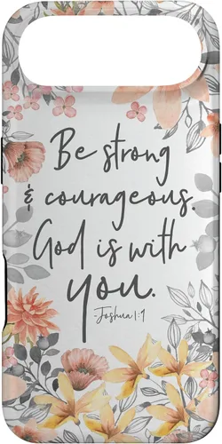 Vista 27 de Funda para iPhone 17 con cita cristiana de Joshua 1:9 con diseño de acuarela bonita floral