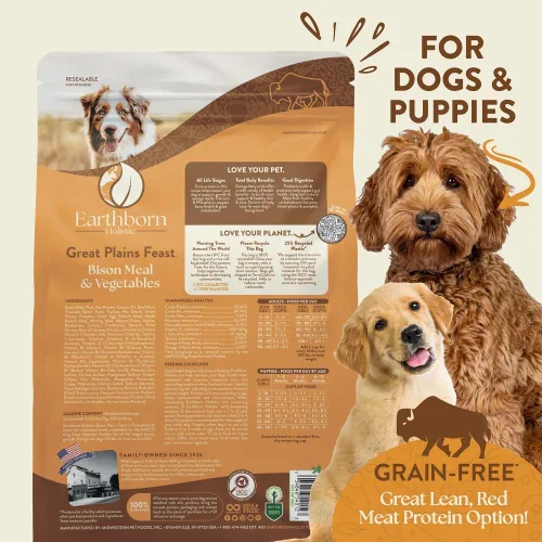 Vista 4 de Earthborn Holistic Great Plains Feast with Bisonte - Alimento seco natural para perros sin granos, 25 libras