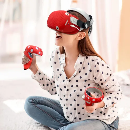 Vista 7 de JYMEGOVR for Oculus Quest 2 Controller Silicone Cover, Protective Case Set Accessories for Meta VR, Multi Colors Soft Shell Skin (Red)