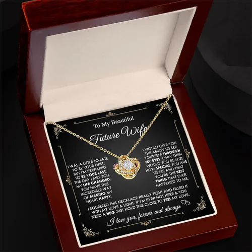 Vista 19 de Collar con texto en inglés «To My Future Wife & Prometido» – Joyería de compromiso con nudo de amor para novia