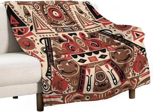 Vista 29 de Mantas de franela con patrón artístico rojo, beige, marrón oscuro, manta de franela de pintura al óleo abstracta de 30 x 40 pulgadas para sofá, cama