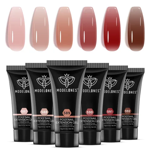 Vista 10 de modelones Juego de Gel de Uñas Poli, 6 Colores Colección Roja Popular Vino Burdeos Brillante con Purpurina Gel de Extensión Poli Rojo Sangre Oscuro