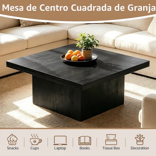 Vista 6 de Mesa de centro cuadrada, mesa de madera para sala de estar, mesa central con una mesa grande, 35.4 x 35.4 pulgadas, para espacios pequeños