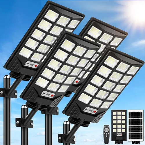 Vista 8 de Farolas solares impermeables para exteriores, 30000 lúmenes, 6500 K, luces LED con sensor de movimiento, luces de inundación solares con control