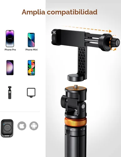 Vista 4 de EUCOS Trípode de teléfono de 62 pulgadas, trípode para iPhone y palo selfie con control remoto, soporte extensible para teléfono celular y soporte