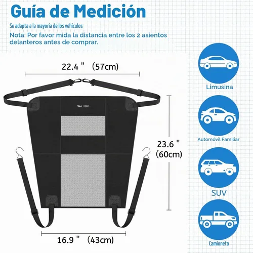 Vista 3 de Barrera de Asiento Trasero para Perros en Coche, Barrera de Nylon Acolchada y Duradera para Mascotas, Barrera de Viaje para Vehículos con 2 Ventanas