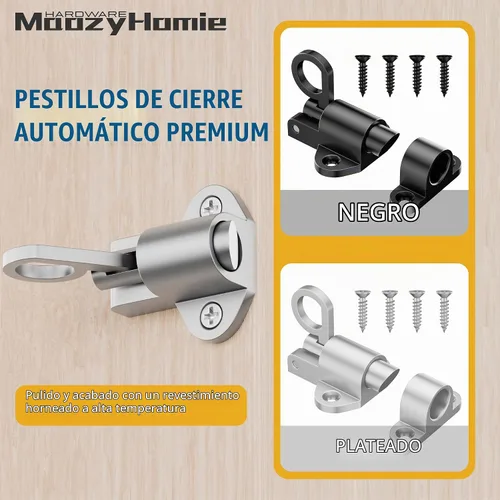 Vista 5 de Pestillos de Cierre Automático, Cerradura de Puerta con Resorte Plateado, Pestillo de Perno Resiliente de Aleación de Aluminio para Puerta, Ventana