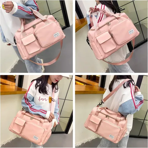 Vista 289 de Pequeña bolsa de gimnasio para mujer, bolsa de viaje con compartimento para zapatos