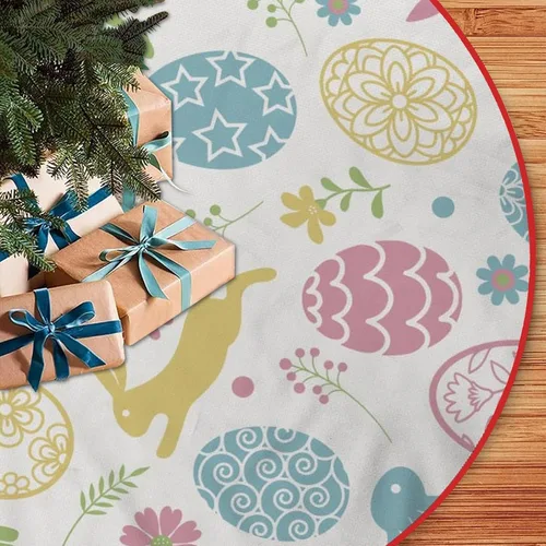 Vista 9 de Falda de árbol de Pascua, huevos de conejo de Pascua, falda de árbol de Navidad, tapete para fiestas de vacaciones, decoración de interiores