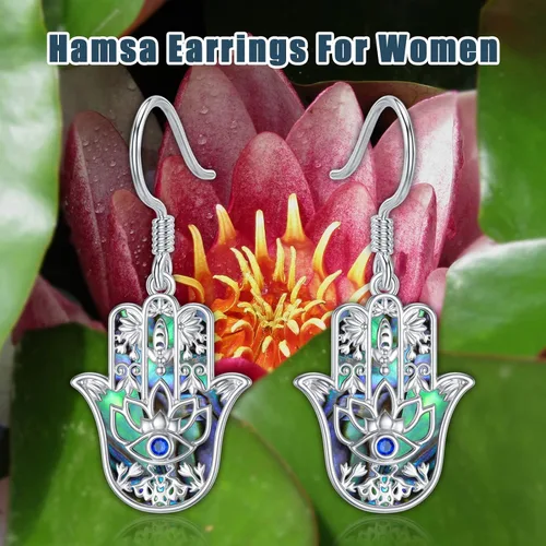 Vista 3 de Christmas Gifts Moonstone Filigree Evil Eye Earrings Sterling Silver Hamsa Evil Eye Jewelry for Women Girls