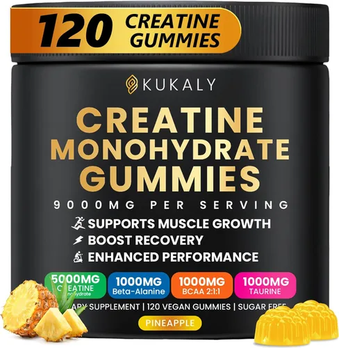 Vista 12 de kukaly Gomitas de monohidrato de creatina para hombres y mujeres, gomitas de creatina sin azúcar, sabor mezclado con L-taurina, BCAA 2:1, B12 B6