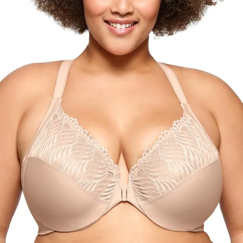 Vista 13 de Glamorise - Brasier para mujer con cierre frontal, espalda en T y varillas Wonderwire, #1246 Negro