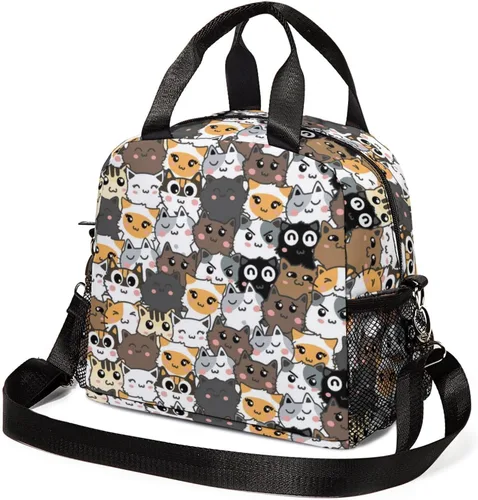 Vista 8 de Lonchera aislada, reutilizable, lavable, duradera, ligera, para el almuerzo (gato, tamaño único)