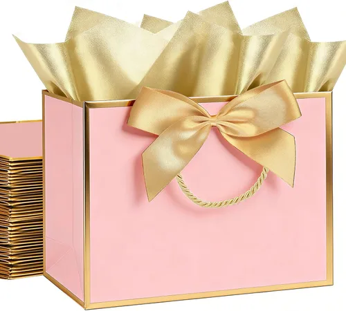 Vista 12 de Paquete de 4 bolsas de regalo negras extra grandes, bolsas de regalo grandes con papel de seda, 16 x 6 x 12 pulgadas, bolsas de regalo para pequeñas