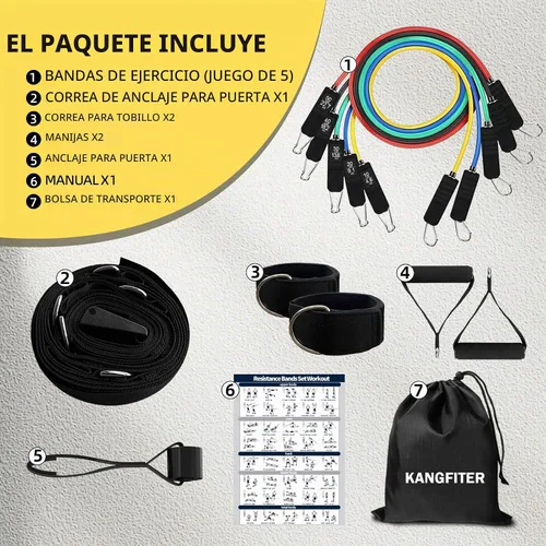 Vista 7 de KANGFITER Correa de anclaje de puerta y bandas de resistencia para entrenar con asas, equipo de entrenamiento de fuerza, bandas de ejercicio