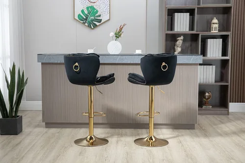 Vista 6 de Deolme Taburetes de bar giratorios de terciopelo negro, juego de 2 sillas de bar modernas ajustables de altura de mostrador, taburetes de bar