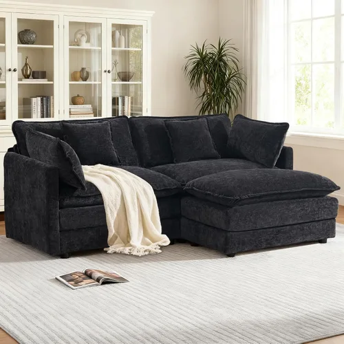 Vista 17 de KIVENJAJA - Sofá modular en forma de U extragrande tipo nube, chenilla moderna de 4 plazas con asiento profundo para sala de estar y oficina, con 2