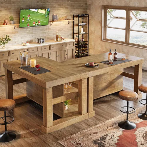 Vista 10 de Tribesigns Isla de cocina de 55 pulgadas con asientos y almacenamiento Mesa de isla estacionaria de madera con encimera grande y espacio