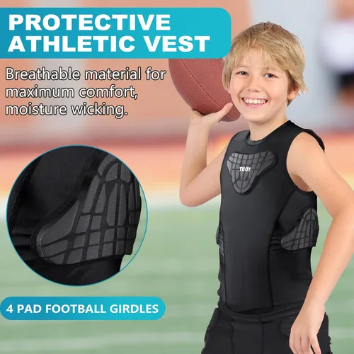 Vista 4 de TUOY Camisa acolchada sin mangas con protector de esternón en el pecho, protector de corazón, camisa protectora de compresión para fútbol, béisbol