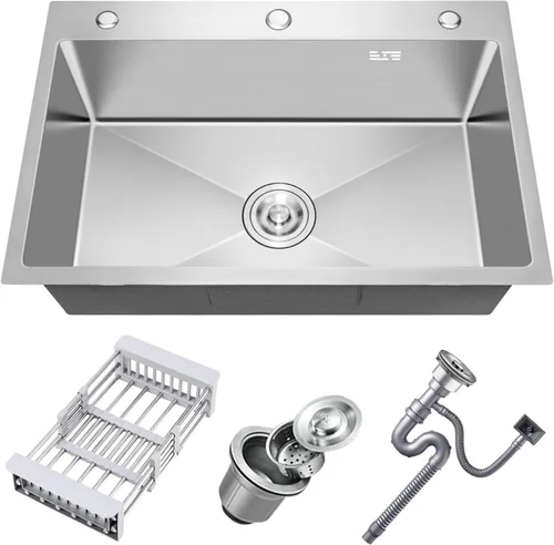 Vista 12 de 23.6 x 17.7 Pulgadas Fregadero de Cocina de Caída, Fregaderos de Cocina de Acero Inoxidable con Nano-Revestimiento, Fregadero de Un Solo Tazón de 8