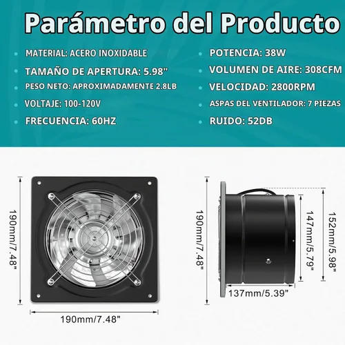 Vista 3 de HG Power Ventilador de escape de 15.2 cm con interruptor, potente ventilador de escape de cocina con amortiguador, ventiladores de escape de ventana